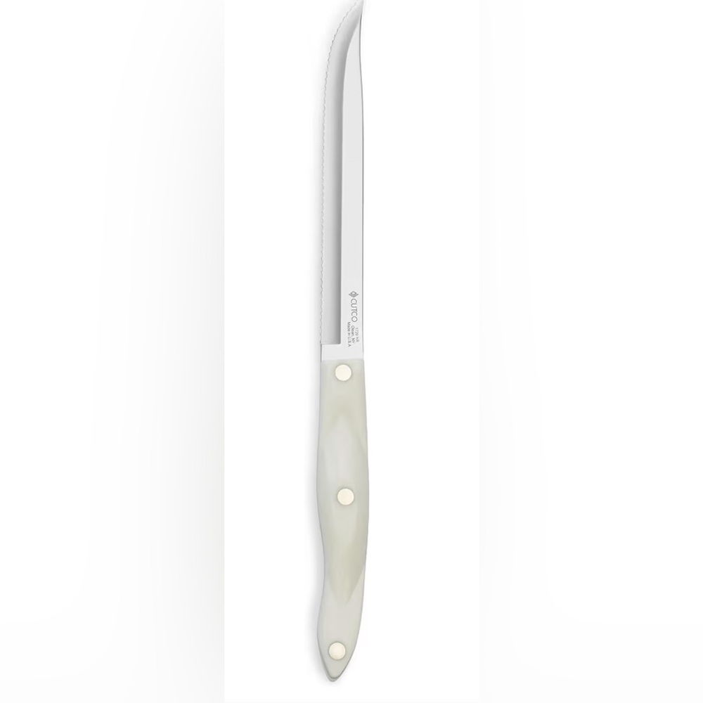 1729 CUTCO 6.75” Double-D serrated knife edge blades  5.5”  (pearl) handles.